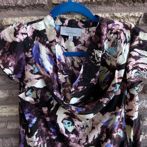 Classiques Entier Purple Abstract Floral 100% Silk Blouse Size Small - Picture 5 of 7